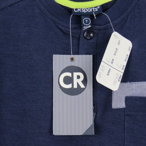 CR Sports Boys Navy Blue Henley T-Shirt Size 7 With Pocket & Buttons Pullover - Picture 3 of 3